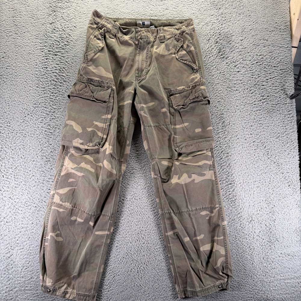 Vintage Gap Pant Mens 33x32 Brown Camouflage Cargo Straight Travel Baggy Utility